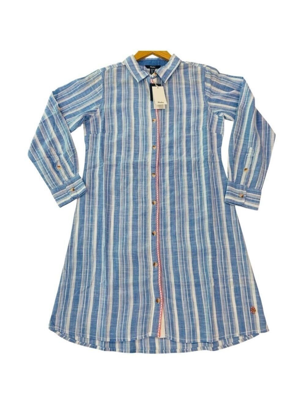 Hatley NWT Cara shirt dress light blue & white stripes 100%cotton long sleeve XS